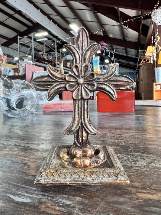 Table top Cross - Polystone mixed metal painted finish