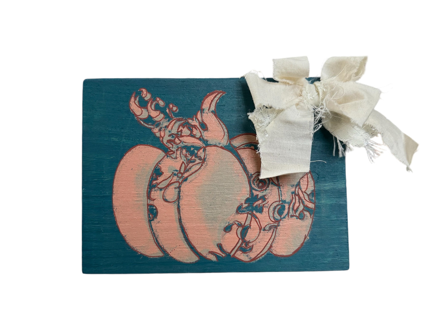 Sunflowers & Pumpkin Series Scrolled Painted Pumpkin Shelf Sitter