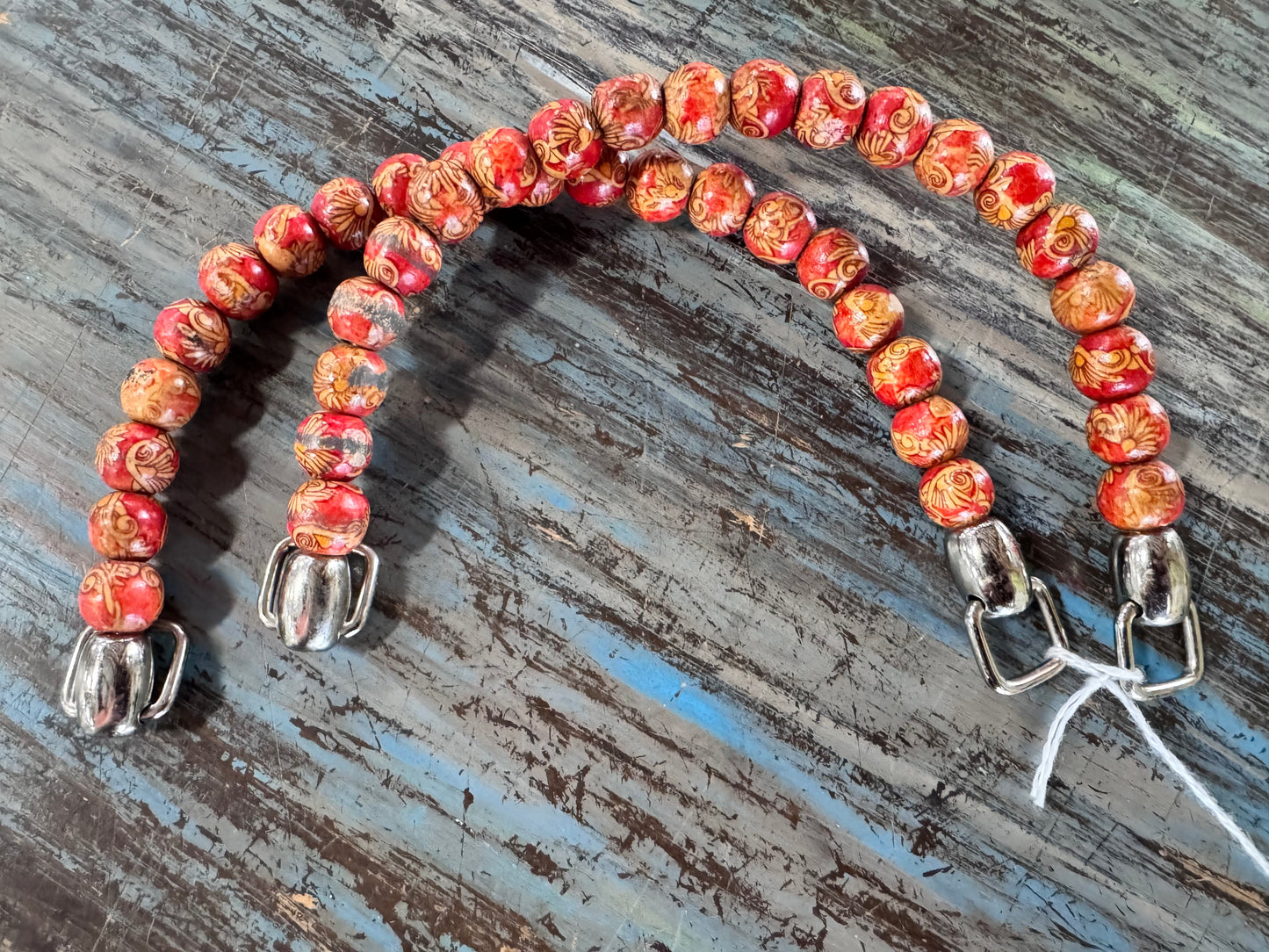 Vintage Painted Wooden Bead Purse Handle Pair