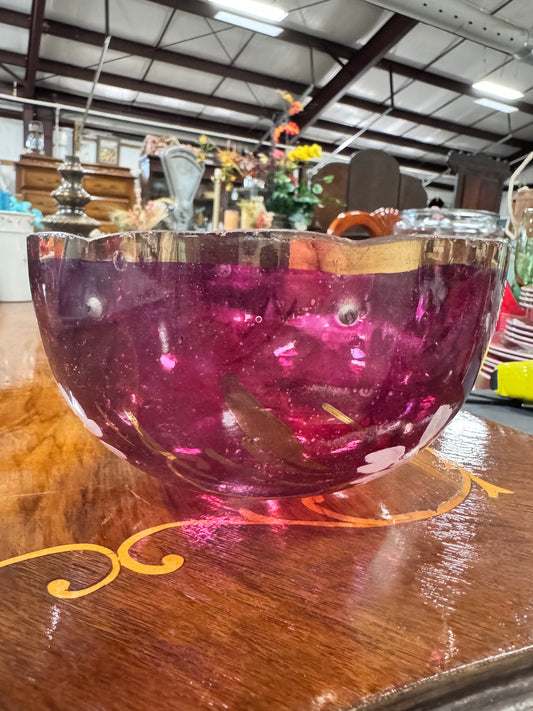 Vintage Hand Painted Ruby Glass Lamp Shade