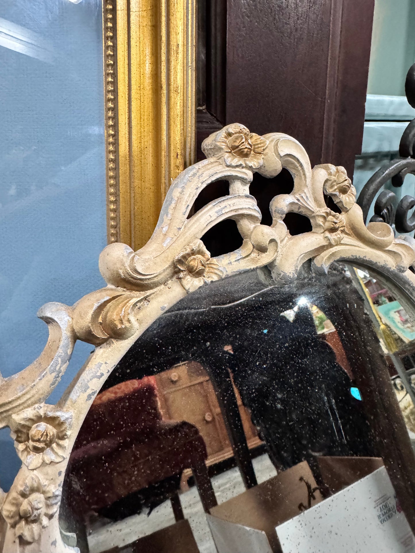 Antique Italiante/Art Deco Carved Wall Mirror