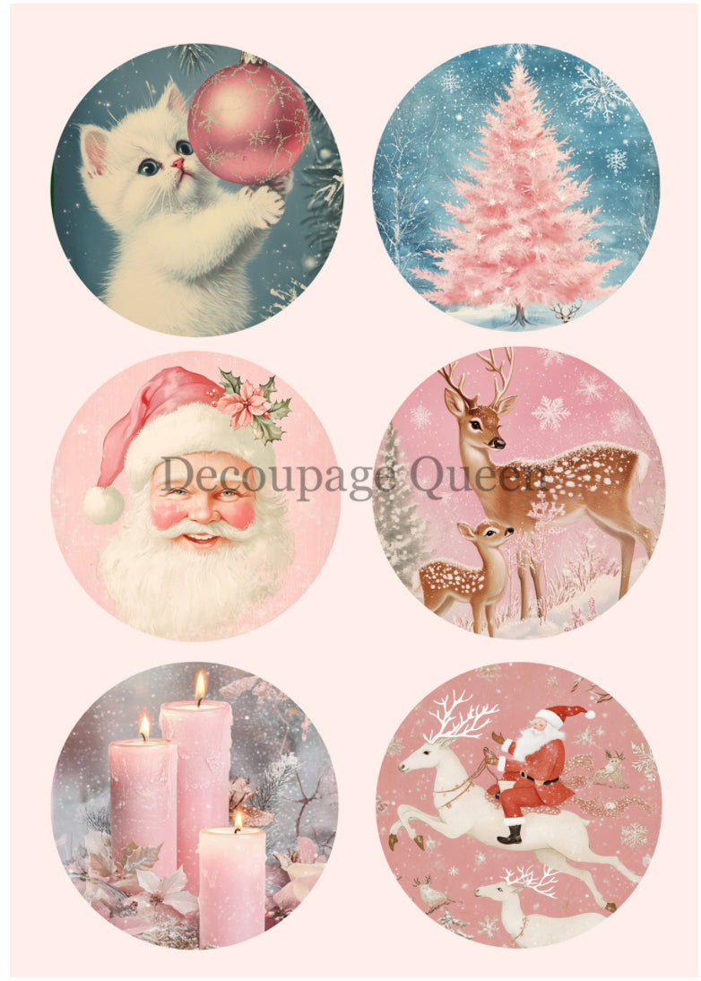 Decoupage Queen Pink Christmas Rice Paper Designs