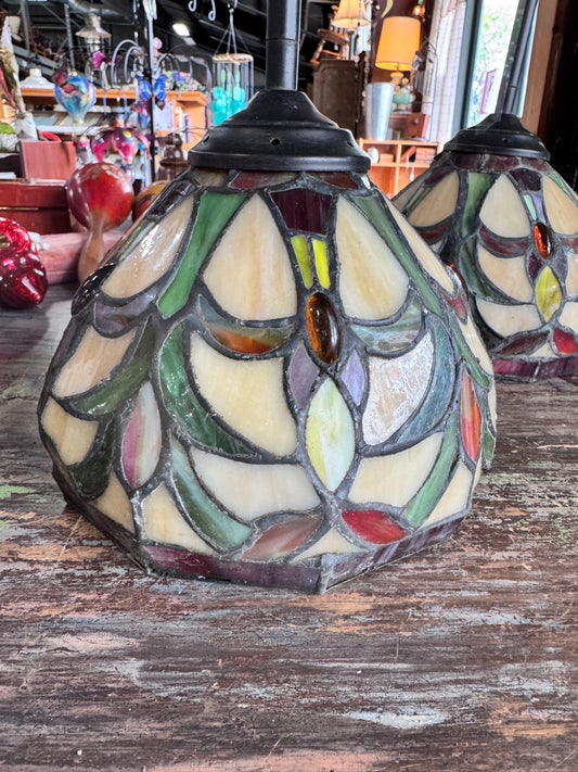 Vintage Tiffany Style Slag Glass Pendant Light