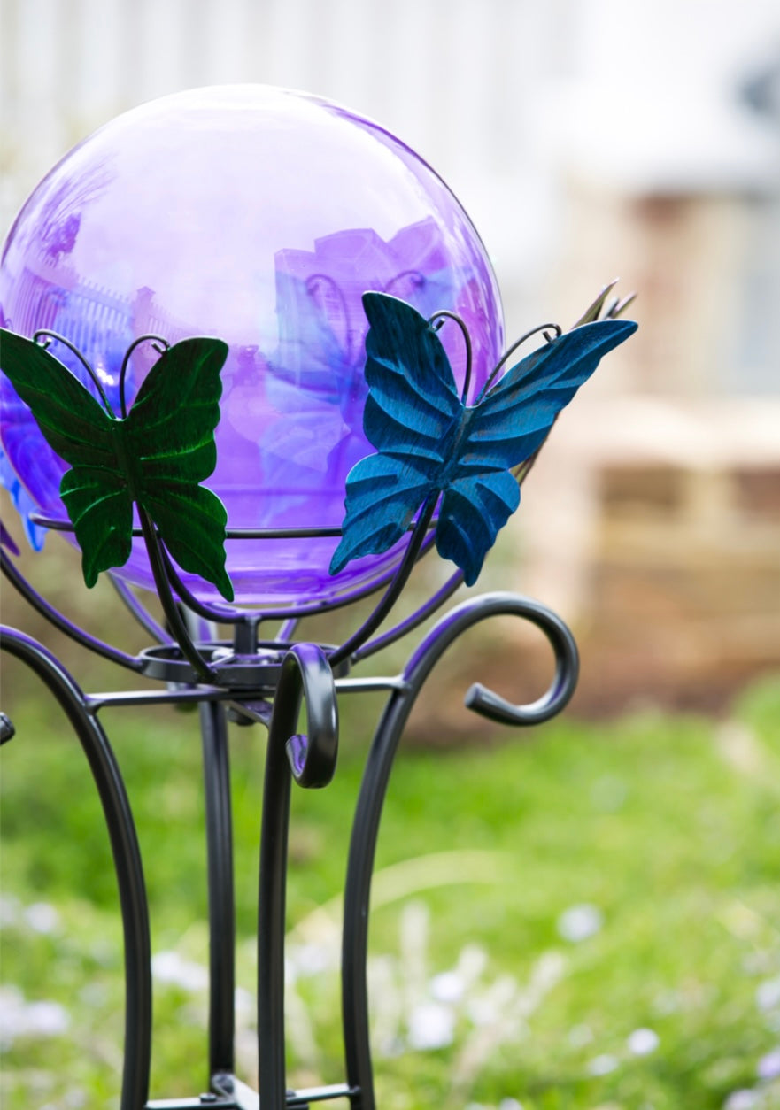 24" Multi Color Gazing Ball Stand with butterflies