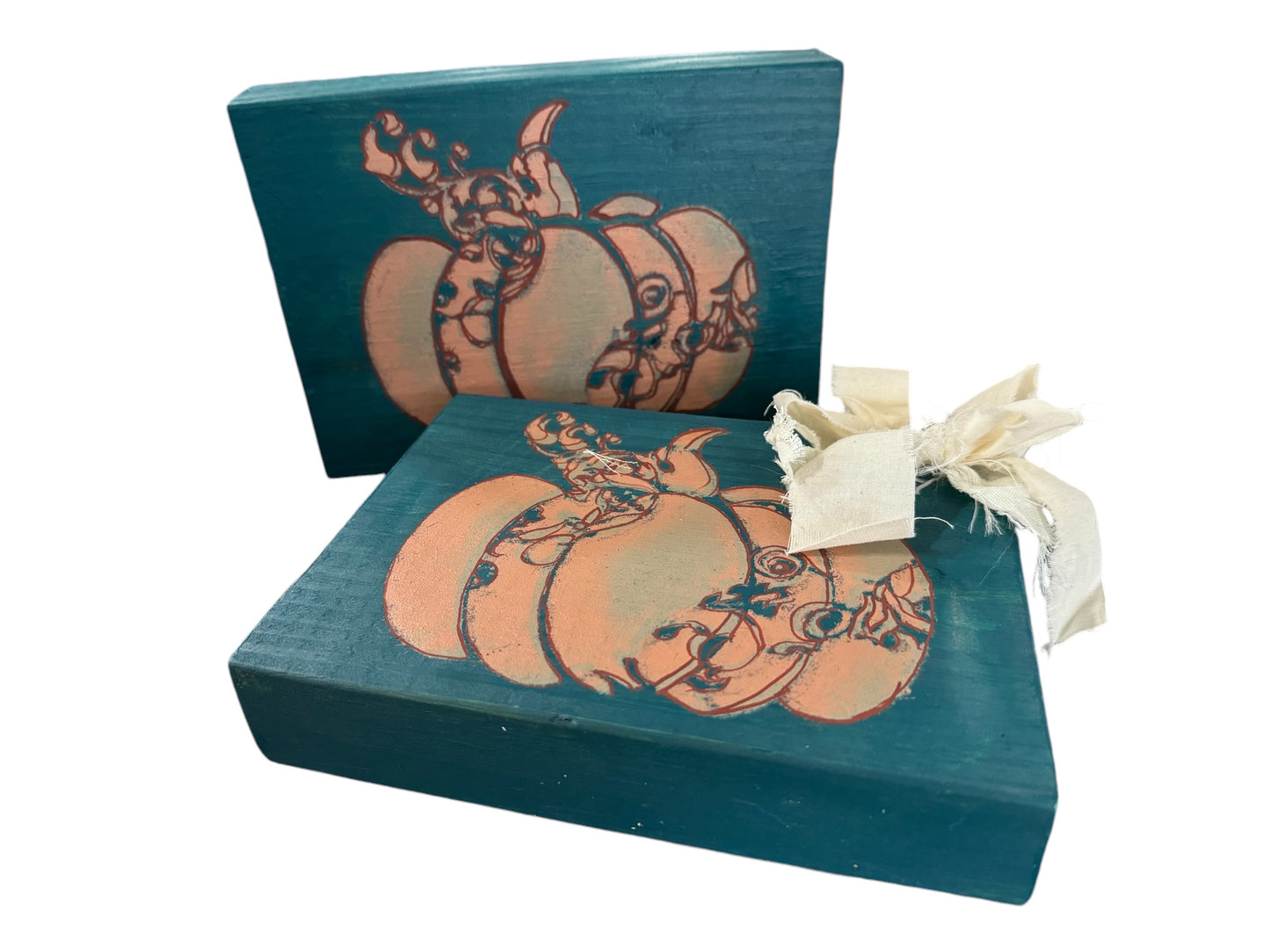 Sunflowers & Pumpkin Series Scrolled Painted Pumpkin Shelf Sitter