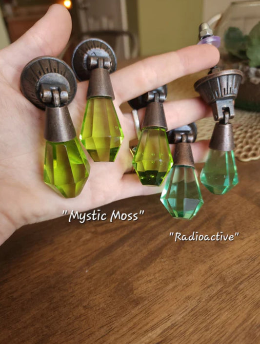 Mystic Moss Green Glass drawer pulls by Undead Hardware