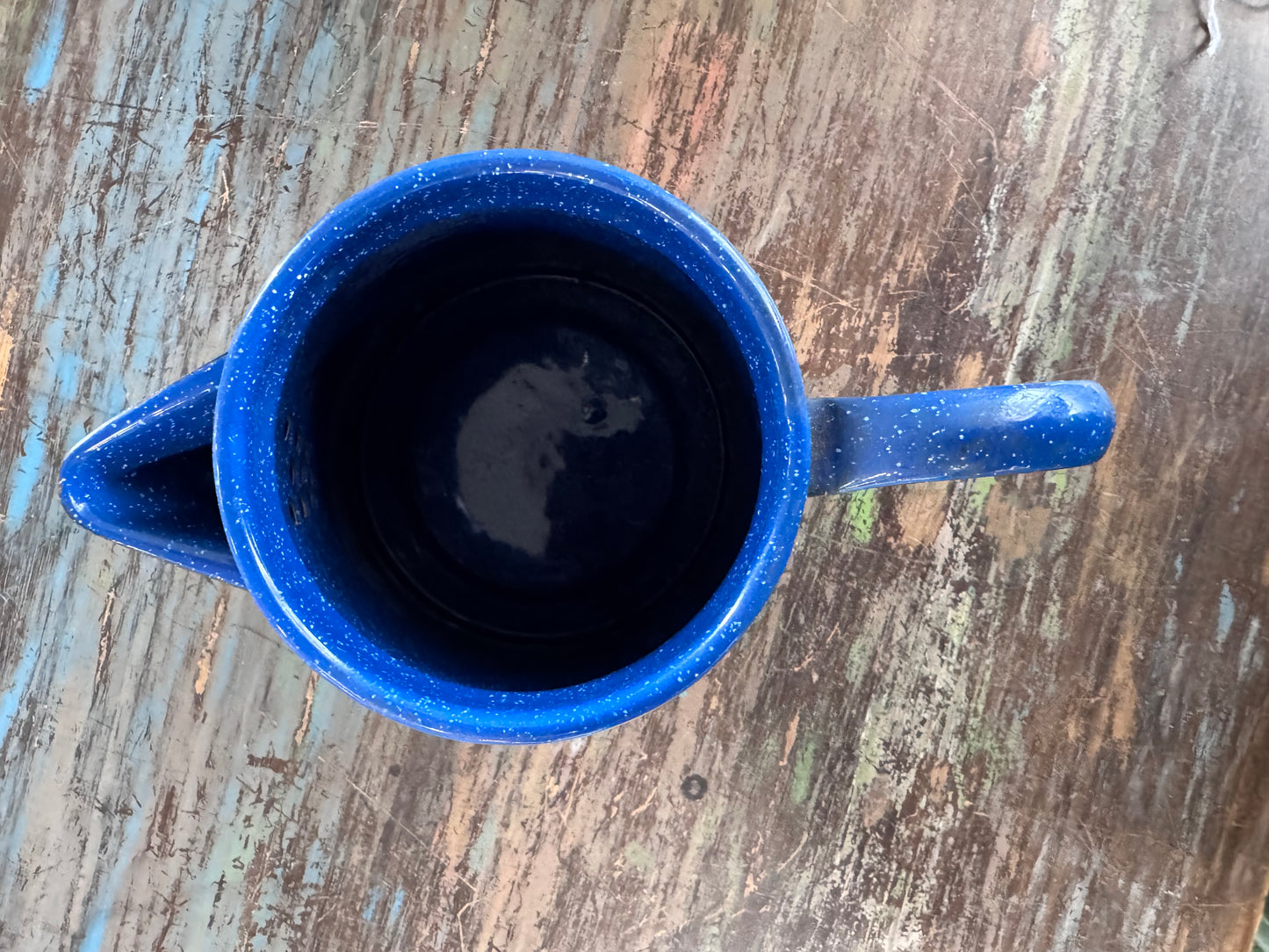 Vintage Blue Speckled Enamelware Coffee Pot
