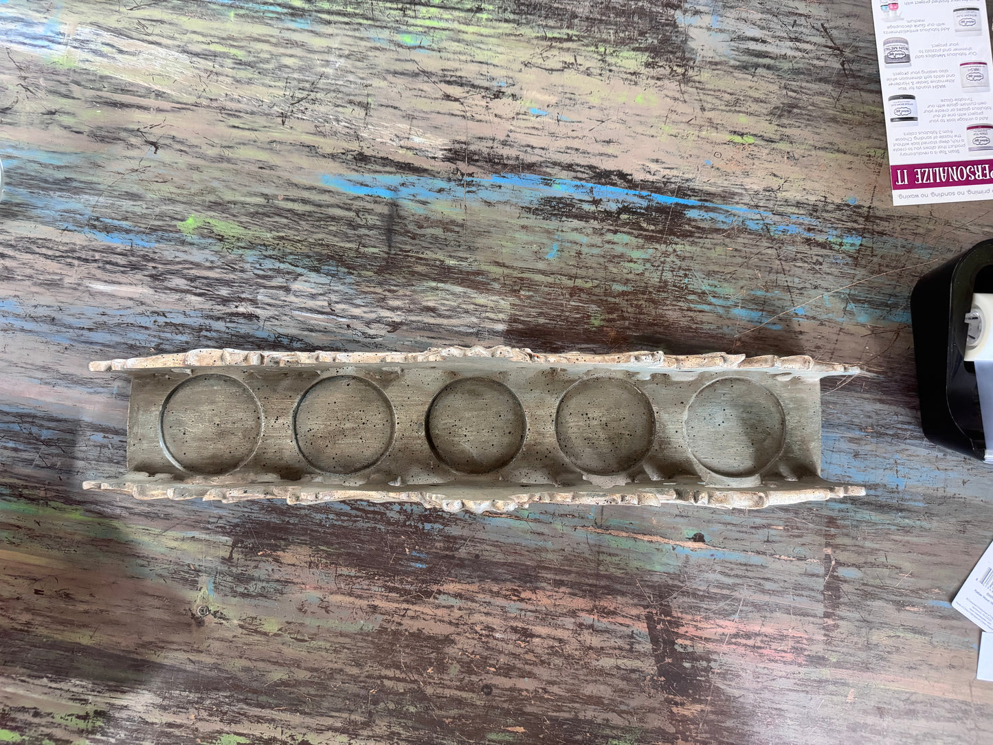 Vintage Wood and Plaster Candle Tray