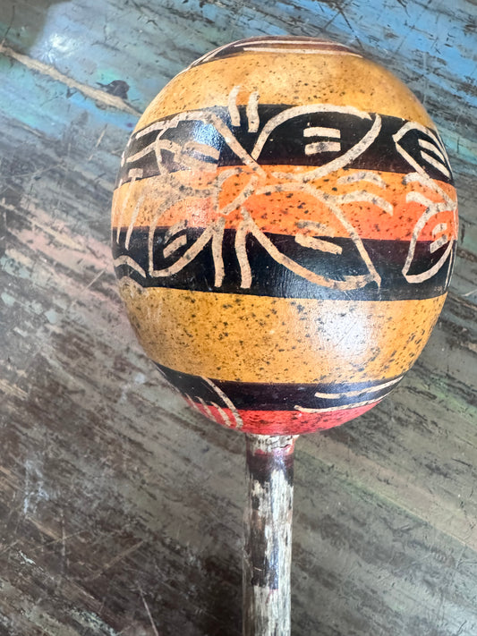 Vintage Hand Carved & Painted Maraca - Made in Haiti-