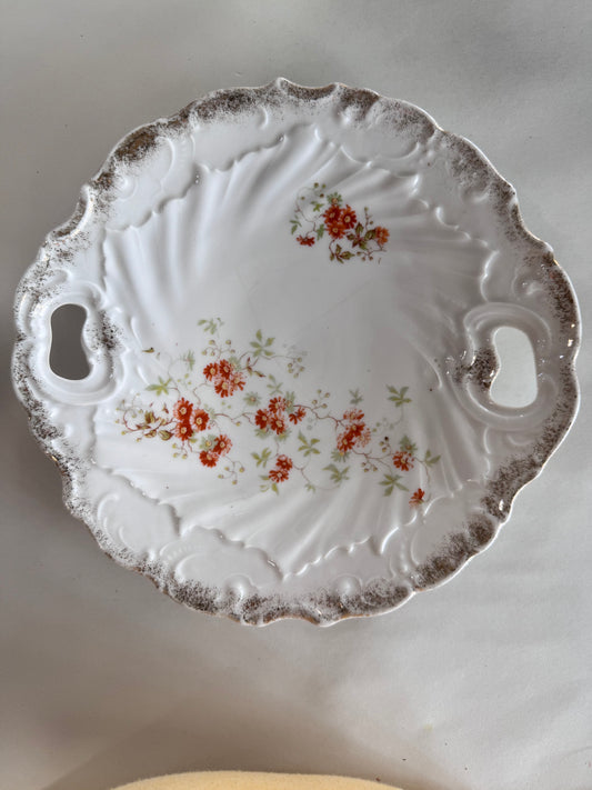 Antique Cake Plate Orange Florals
