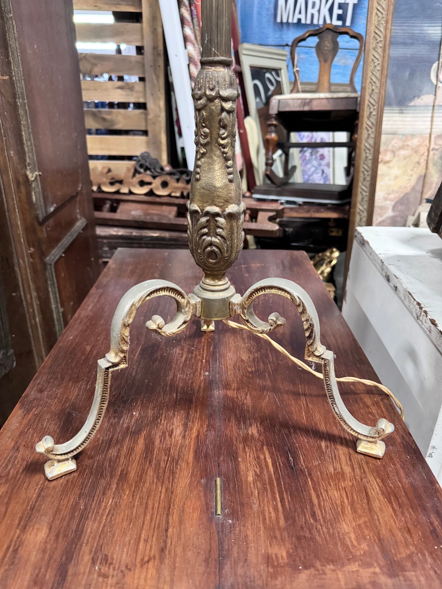 Antique Neoclassical French Bronze and Brass 5-Candlelight Floor Lamp - no globes