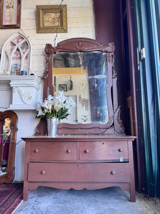 Early Century 2 drawer over 1 Dresser Mirror