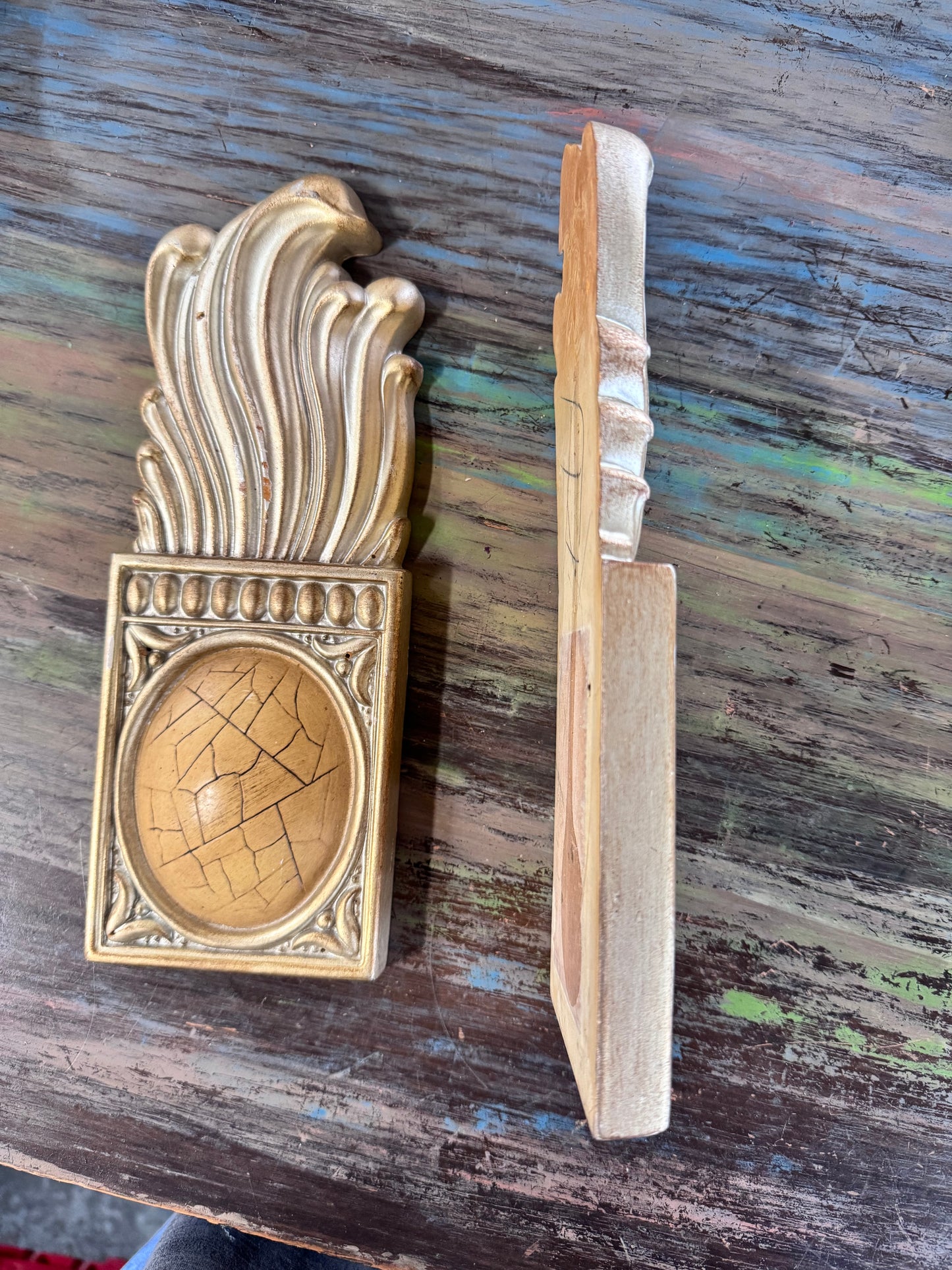 Hollywood Regency Style Medallion and Flame Architectural Salvage - pair