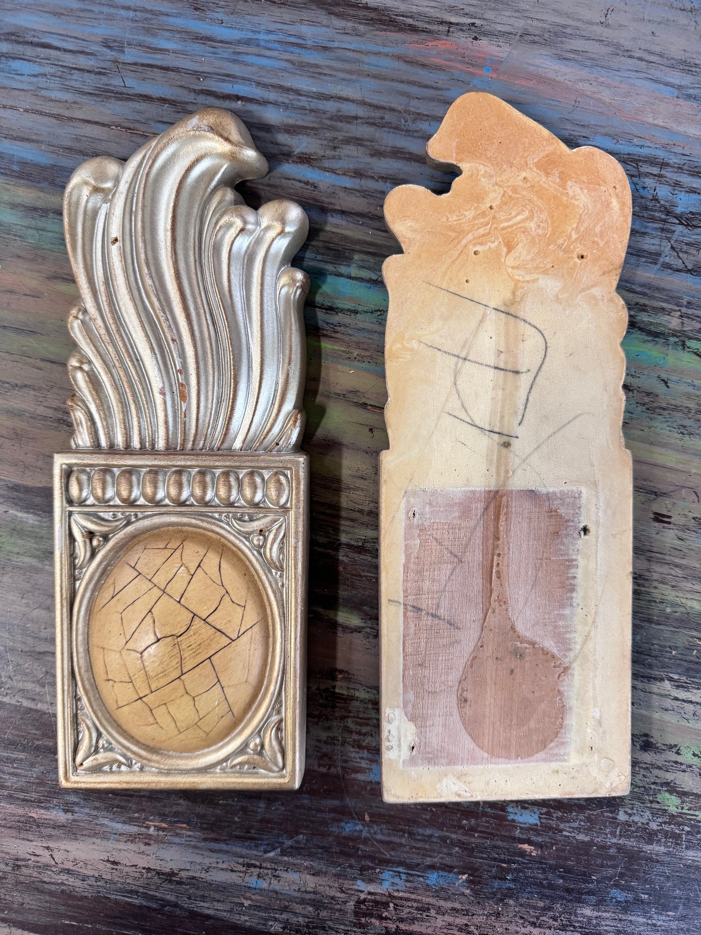 Hollywood Regency Style Medallion and Flame Architectural Salvage - pair