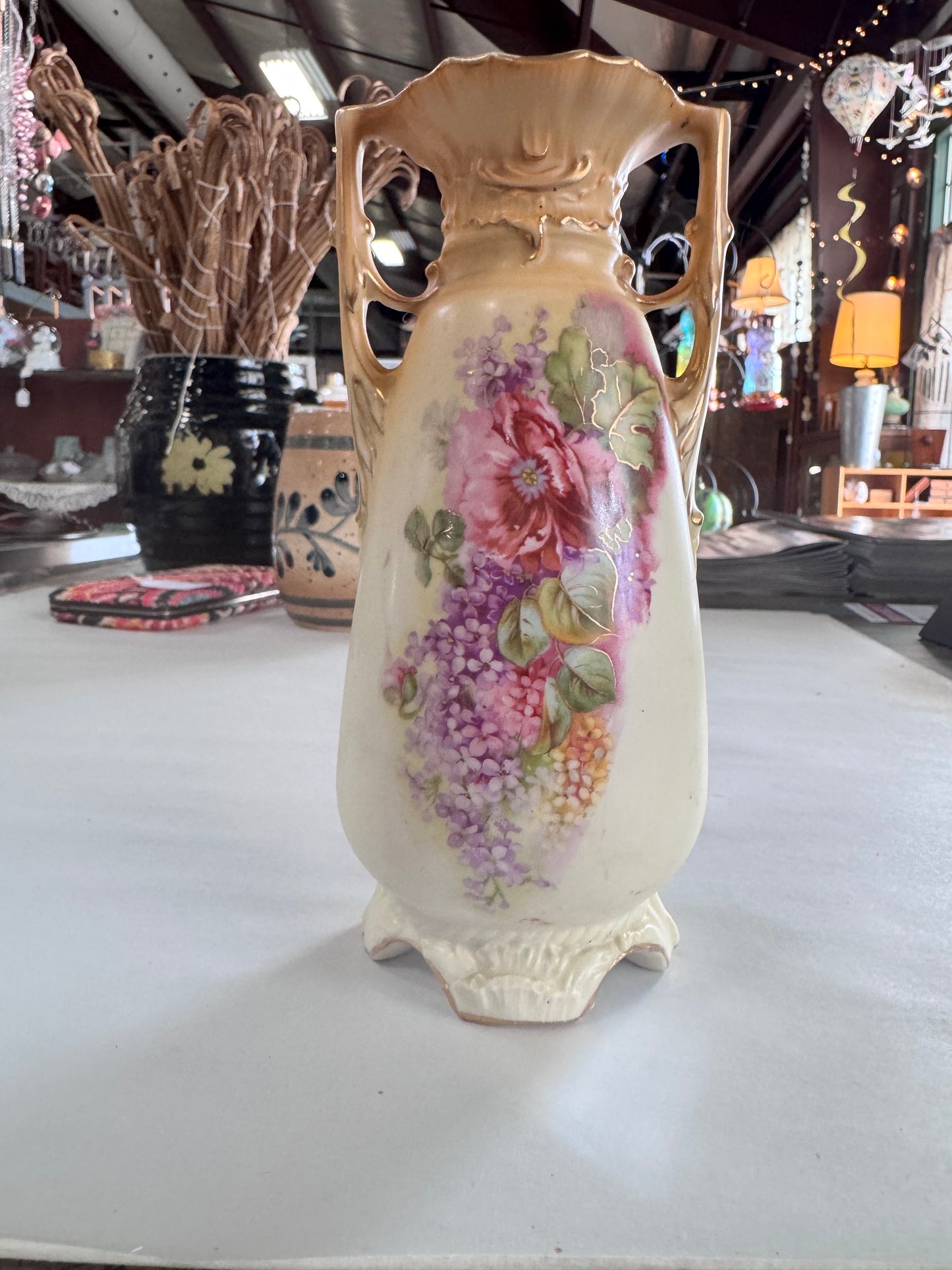 Antique Bohemian Art Nouveau Handled Bud Base