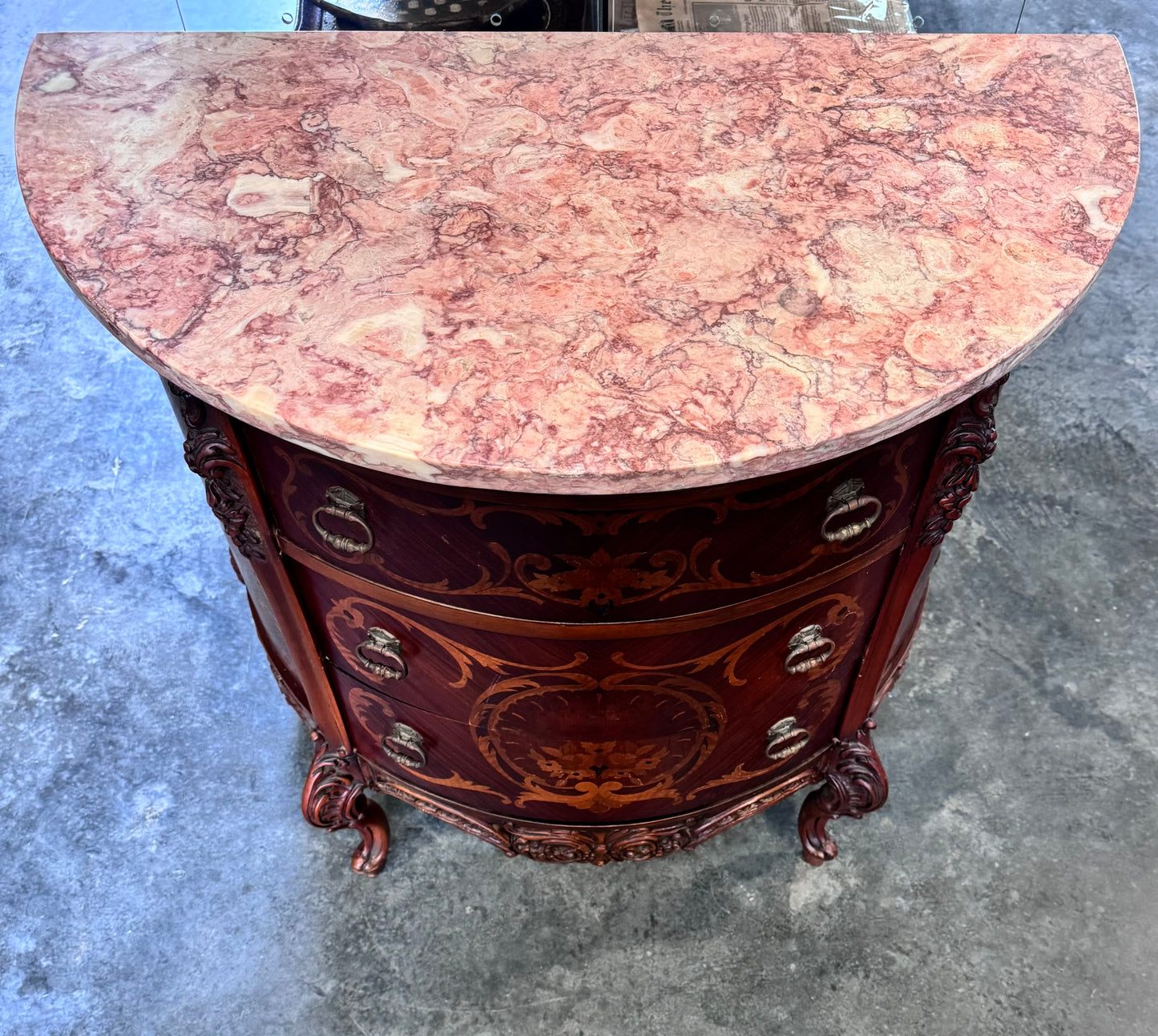 French Louis XV Revival Bombe Commode w/ Marble Top