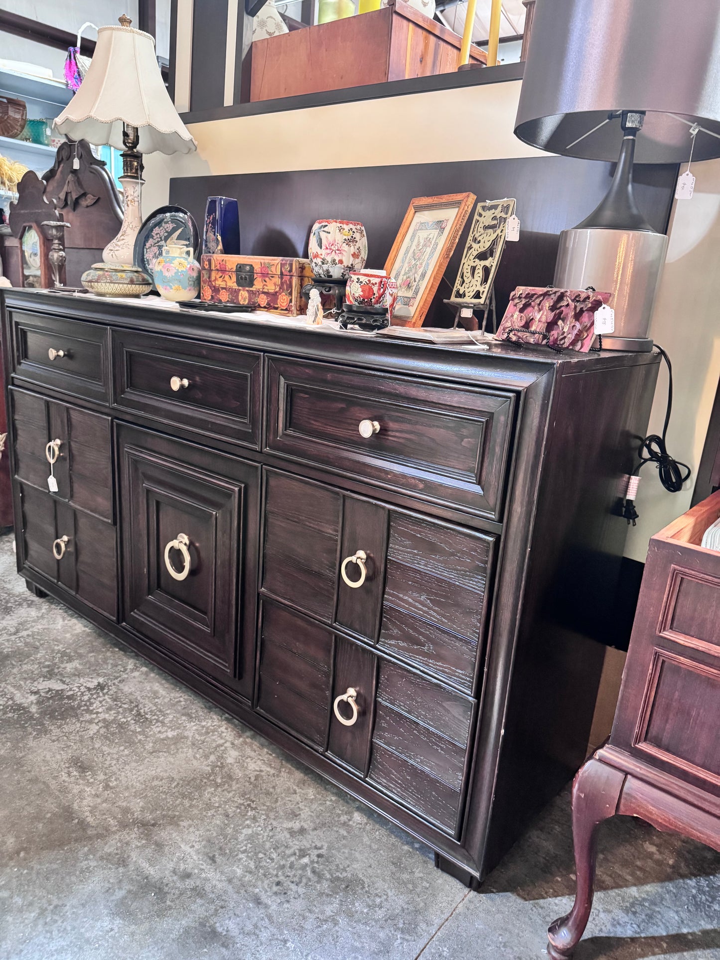 Dark Brown Wood Triple Dresser