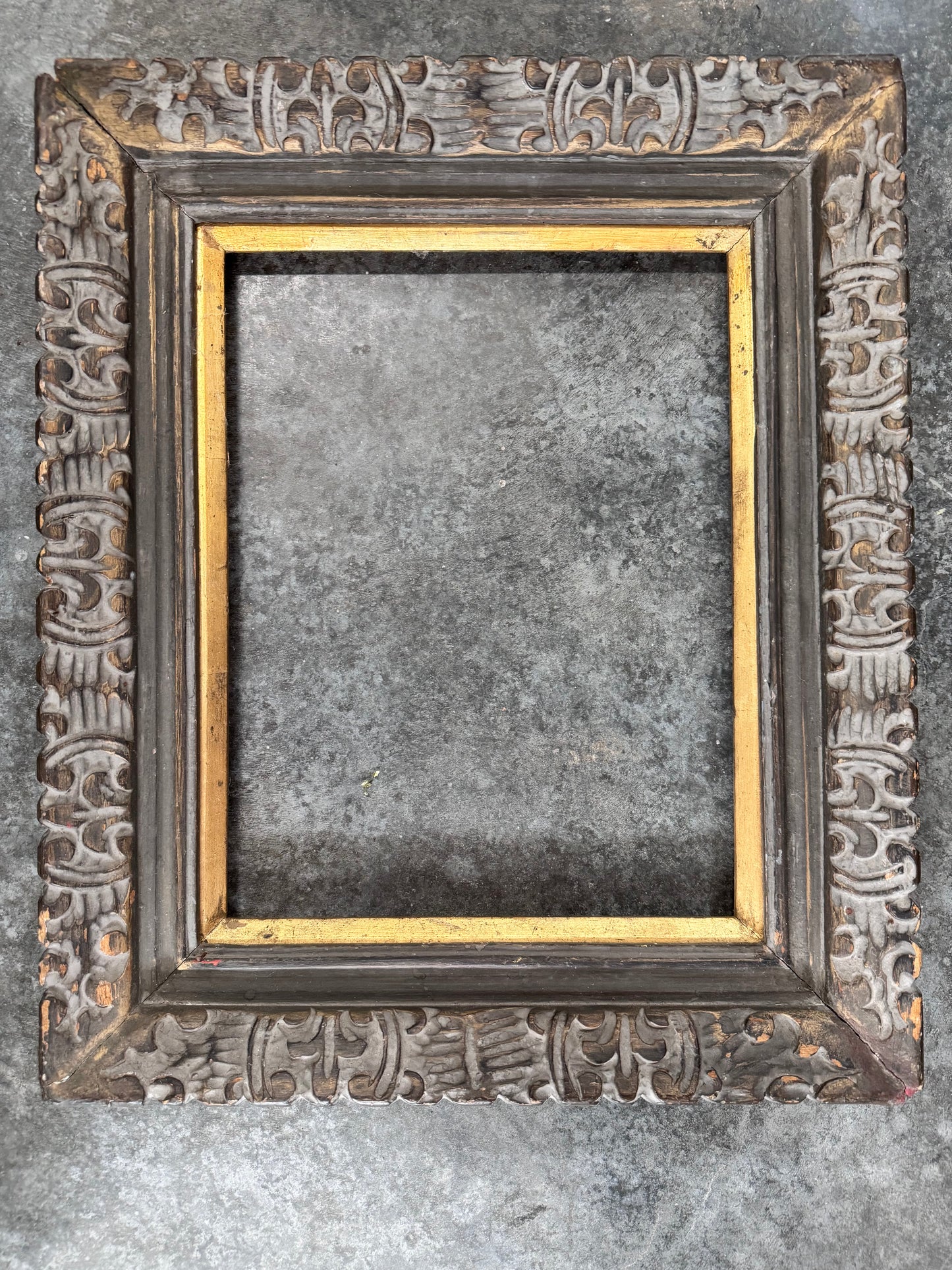 Vintage Stacked Carved Wood Frame - Charcoal Gold