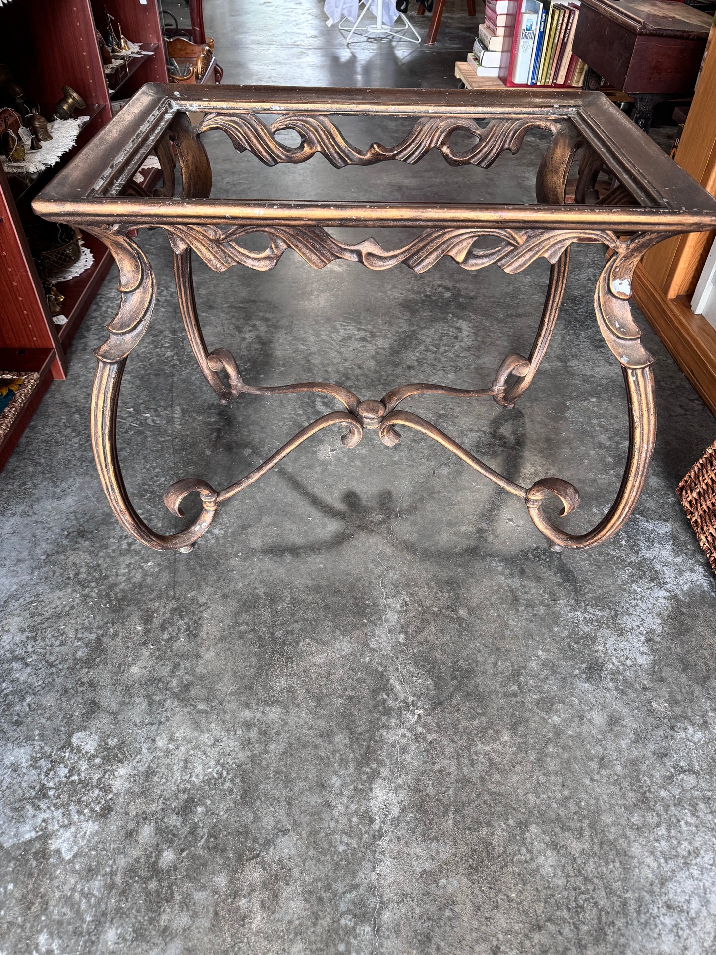 French Style Cast Aluminum Frame Topped Side Table - no glass
