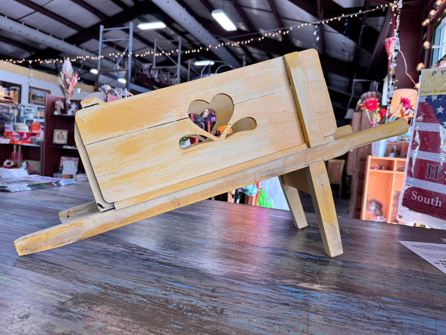 Handcrafted Wooden Wheelbarrow Planter - Sunflower