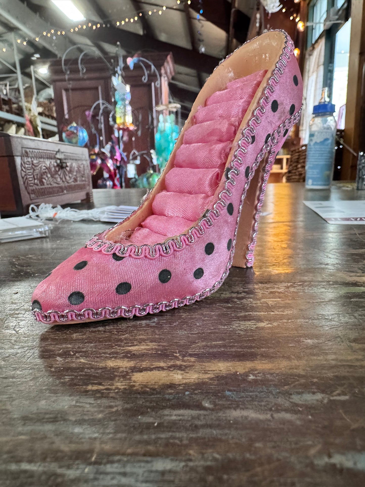 Pink Polka Dot High Heel Ring Holder