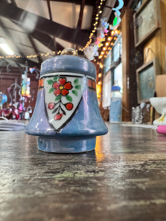 Vintage Lustreware Salt Cellar - Blue/Orange Floral-