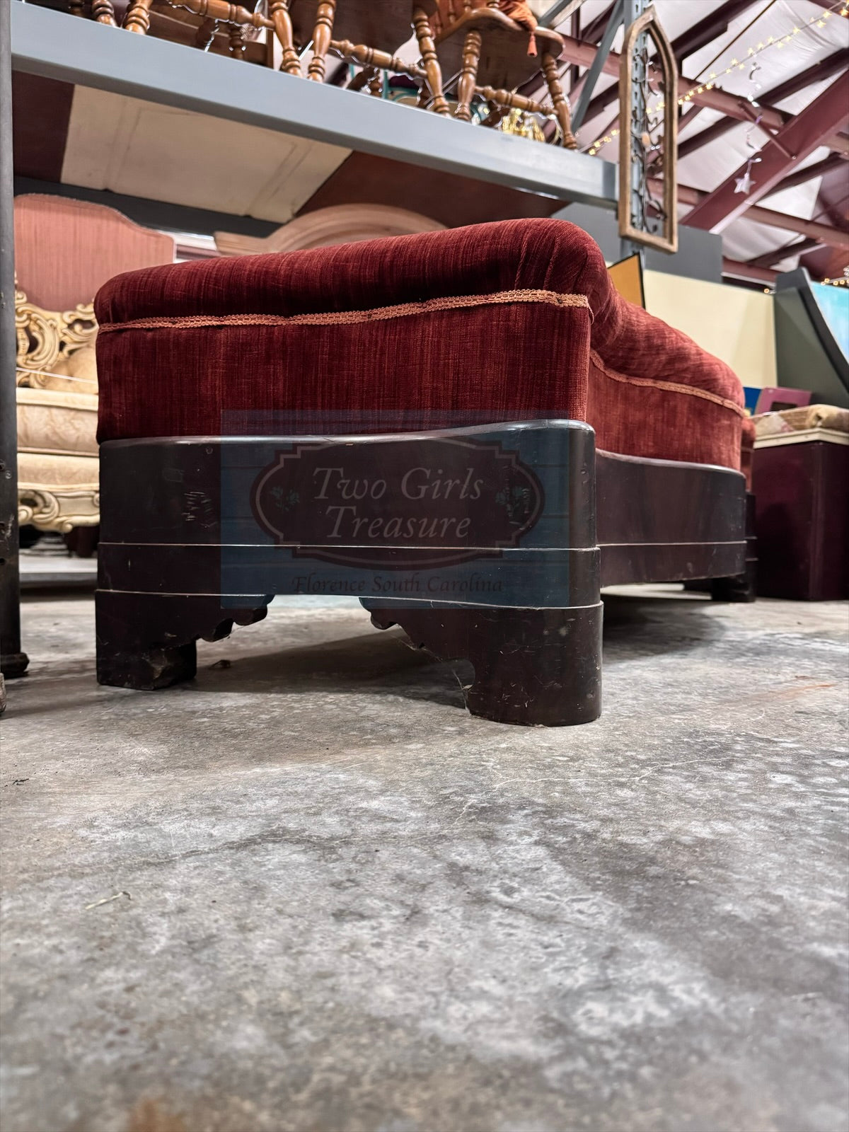 Vintage Art Deco Bench with Flamed Mahogany Base