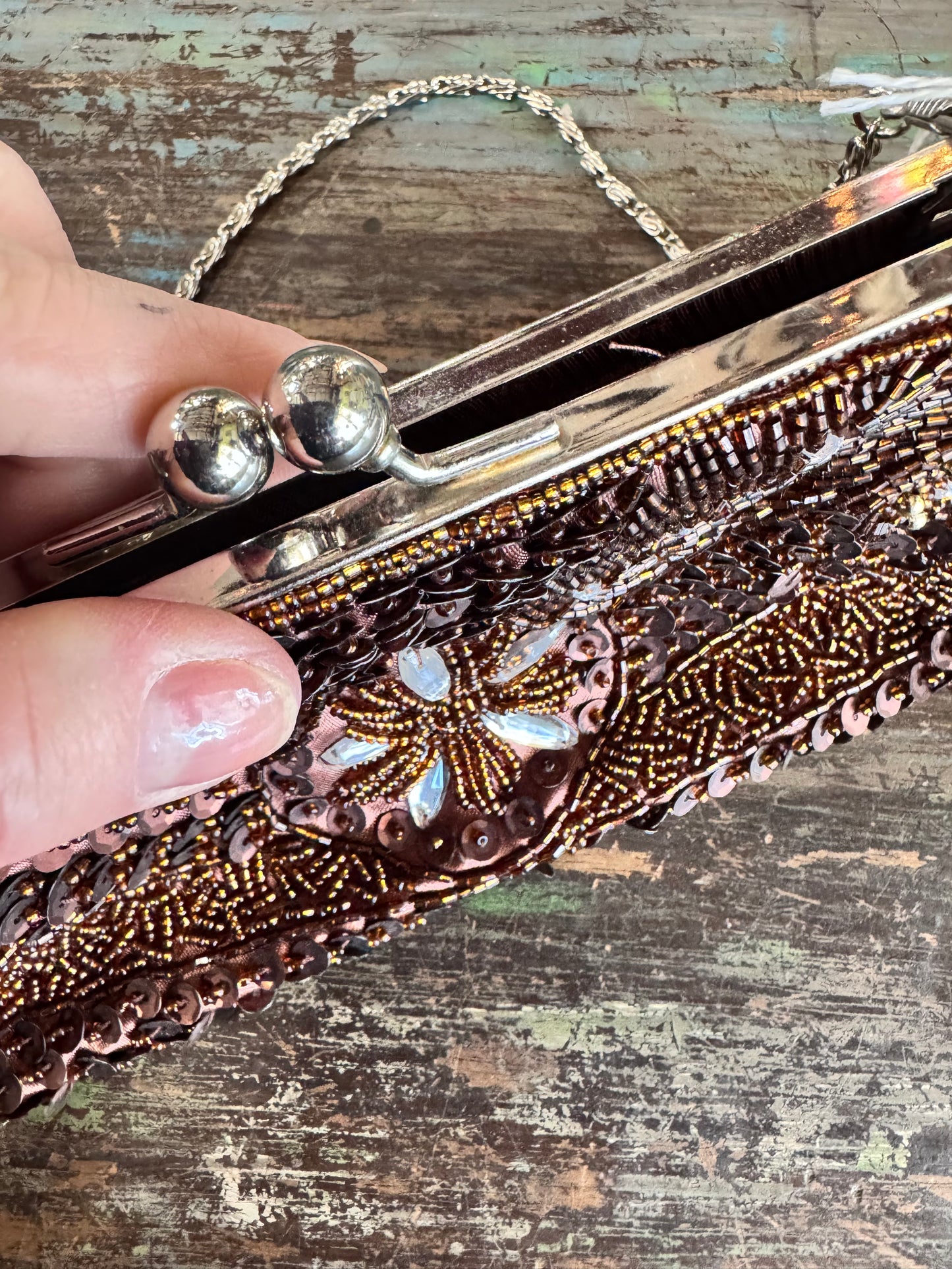 Vintage Chocolate Brown and Copper Beaded and Sequined Evening Bag