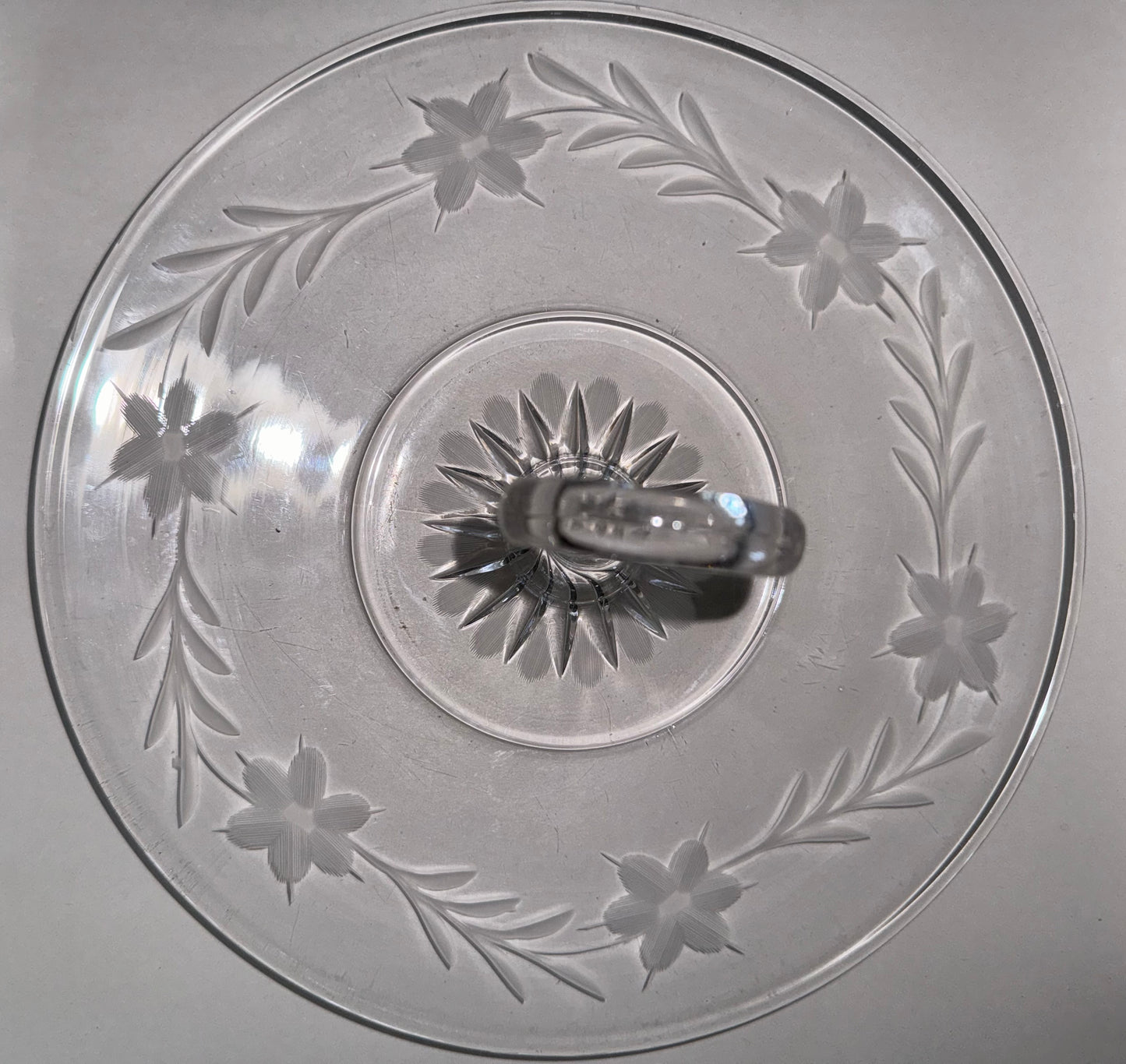 Clear Etched Glass Depression Glass Handled Server