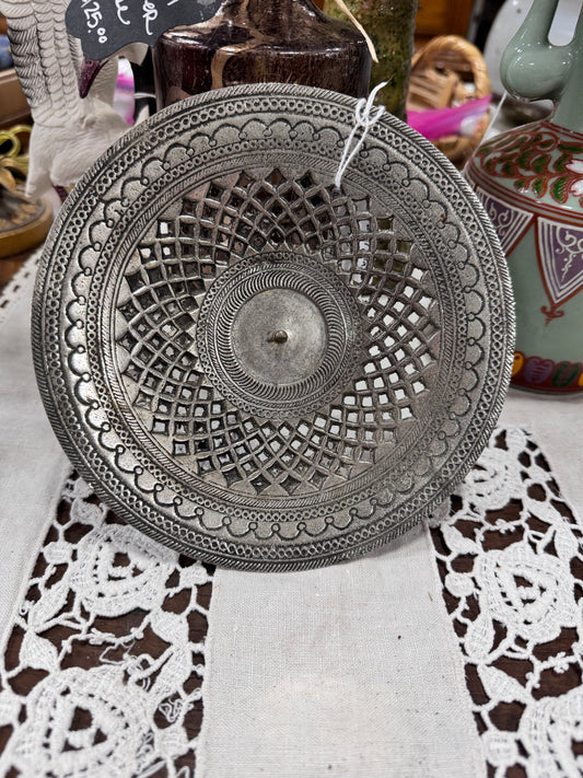 Vintage Silver Plated Brass Nailed Candle Holder