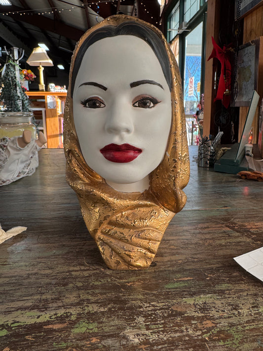 Vintage 1969 Chalkware Bust Hijab Lady Sculpture