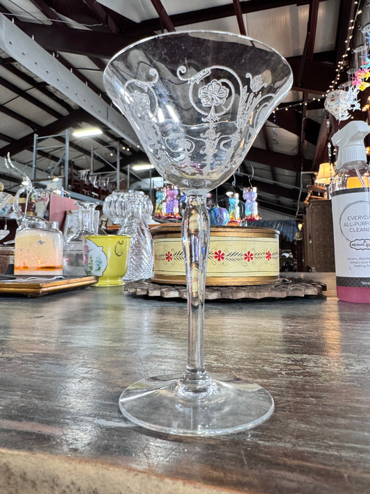 Morgantown Milan Etched optic Nick and Nora Cocktail Glass