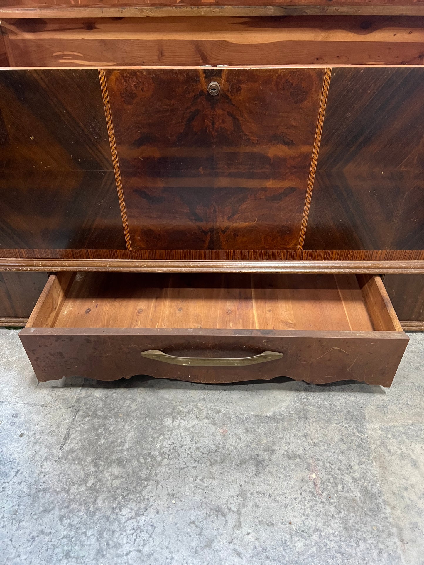 Cavalier Cedar Trunk Electric Clock Backplate - Bottom drawer