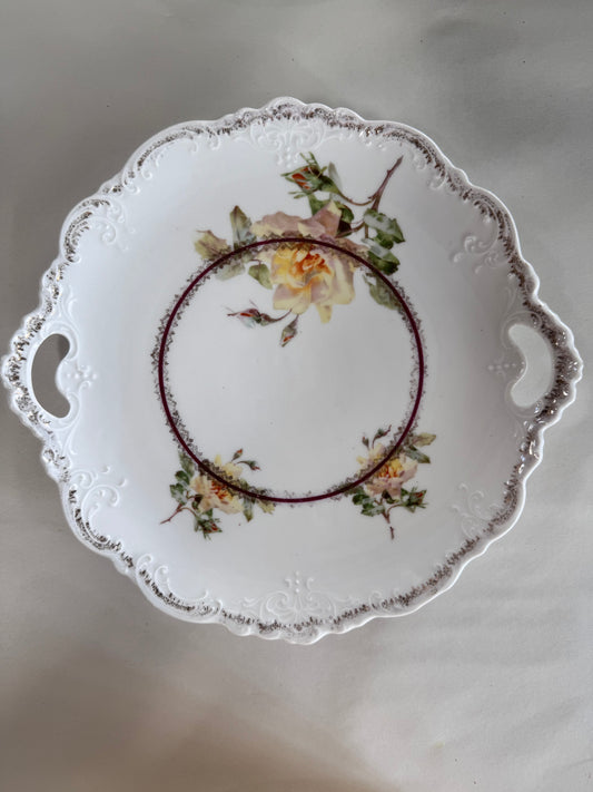 Imperial China Austria Antique Cake Plate -Yellow Roses