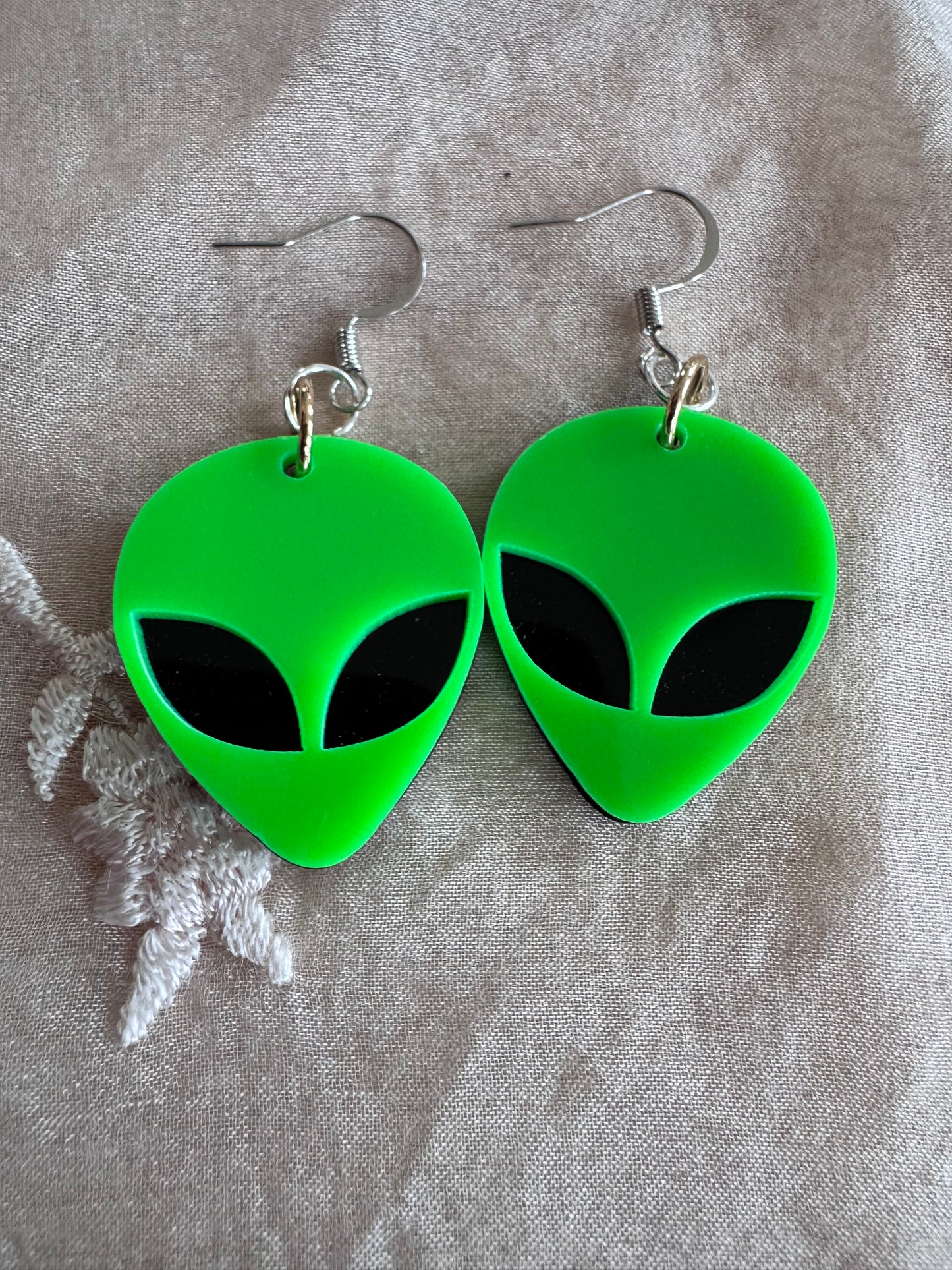 Green Alien Face Earrings