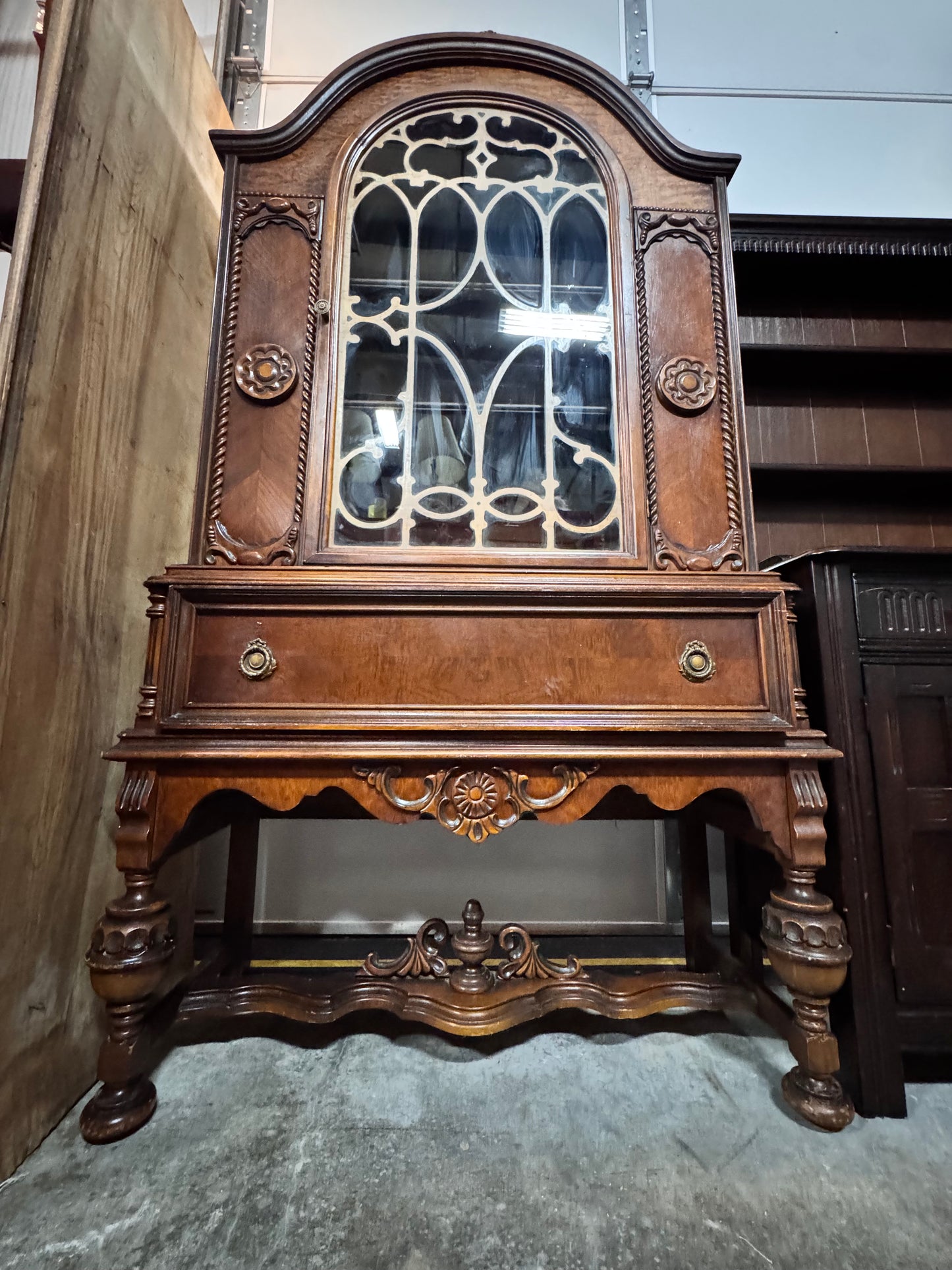 Antique Jacobean Bonnet Top China Closet
