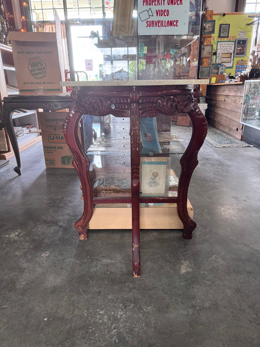 Marble Top Demilune Carved Accent Table