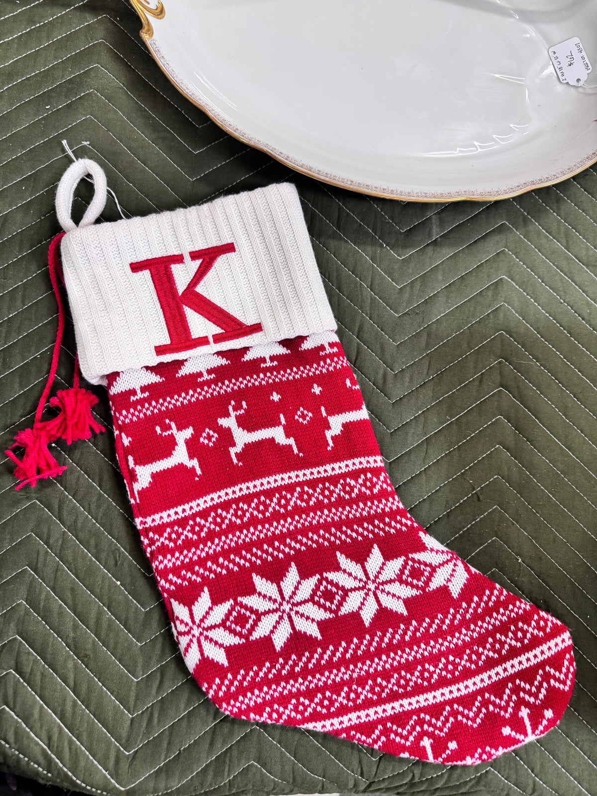 Knit Christmas Stocking "K" Monogram