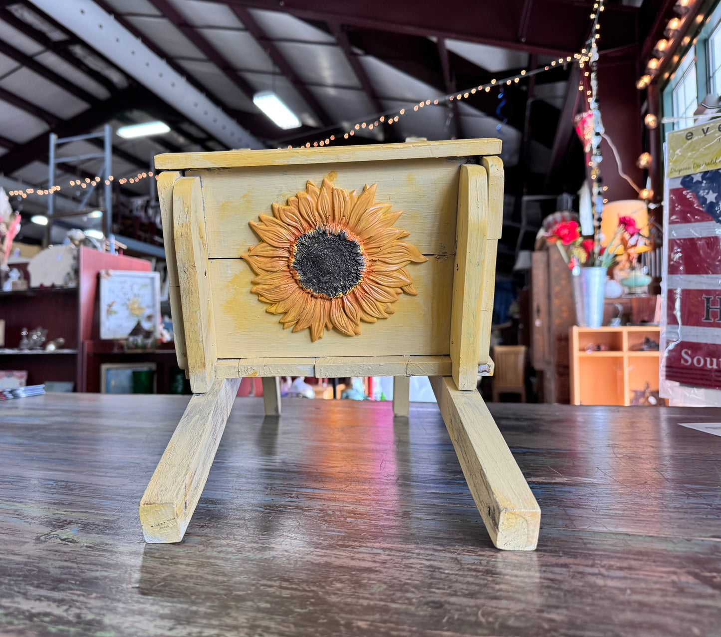 Handcrafted Wooden Wheelbarrow Planter - Sunflower