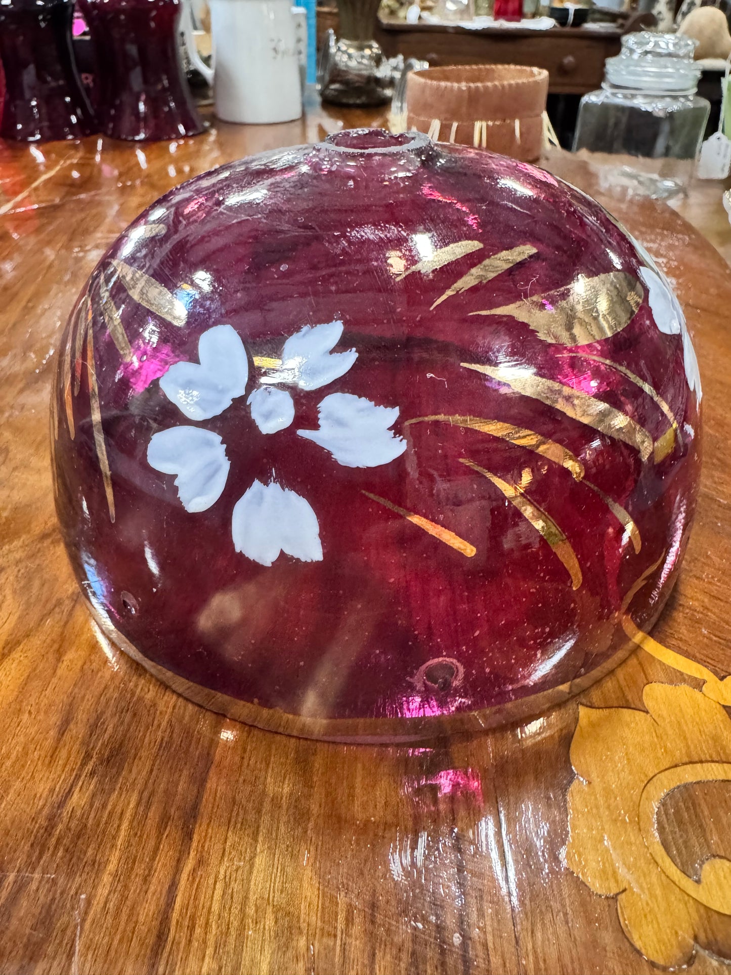 Vintage Hand Painted Ruby Glass Lamp Shade