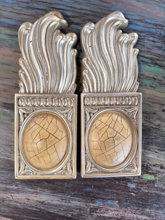 Hollywood Regency Style Medallion and Flame Architectural Salvage - pair