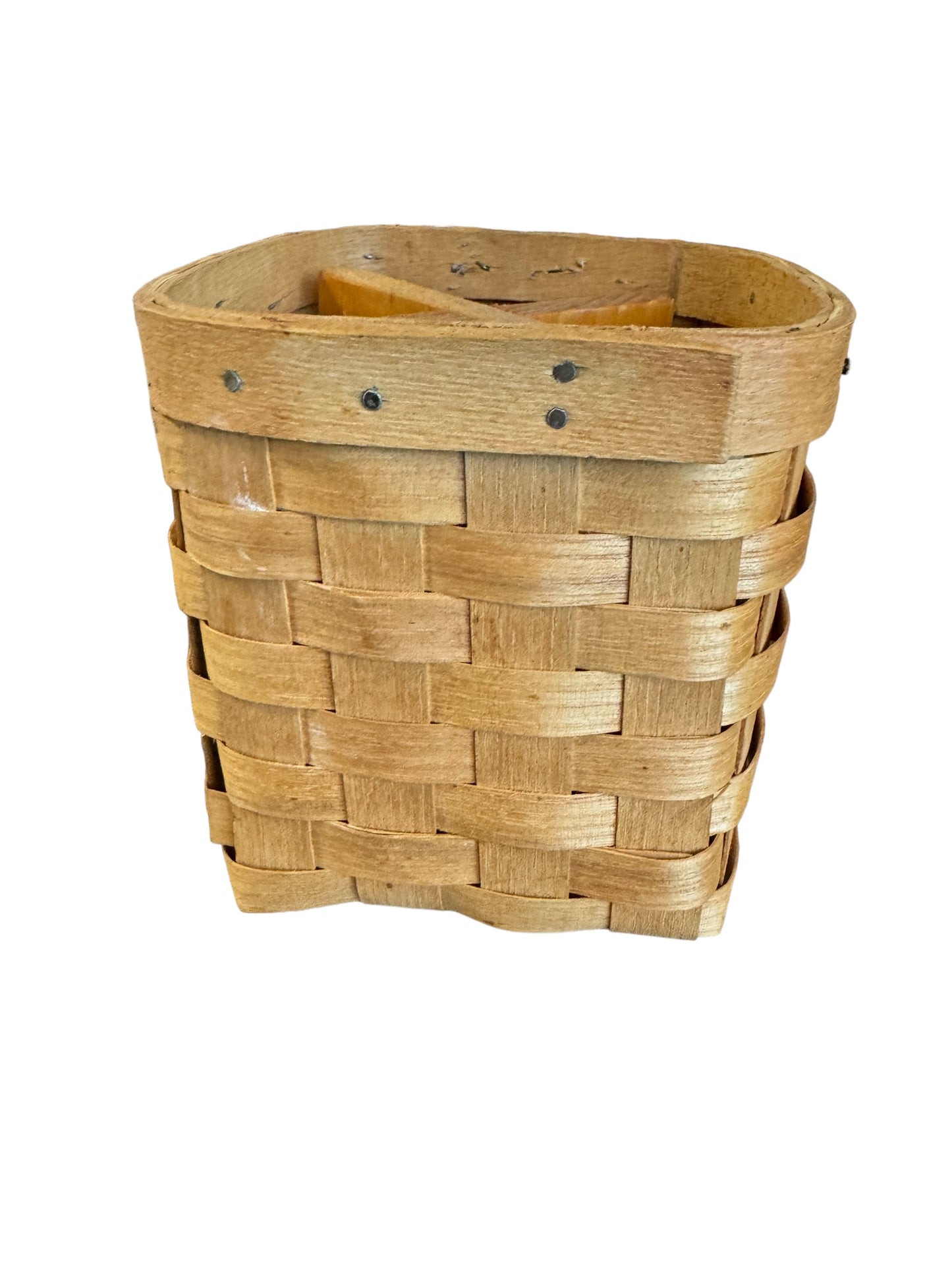 Vintage Peterboro Basket Co Square Woven Wood Basket