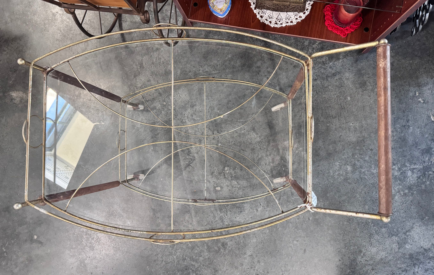 Mid Century Modern Glass & Wood Bar Cart