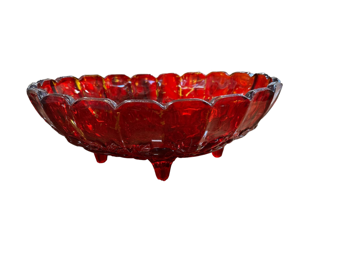 Vintage Indiana Glass Red Flash Oval Footed Fruit Bowl
