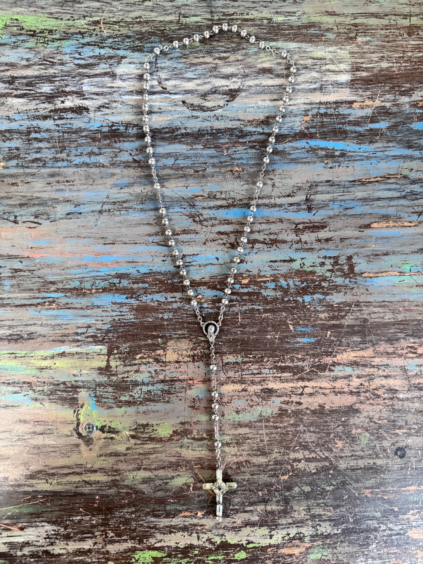 Sterling Silver Vintage Stanhope Rosary Necklace – Catholic Cross with Micro Image – Religious Collectible