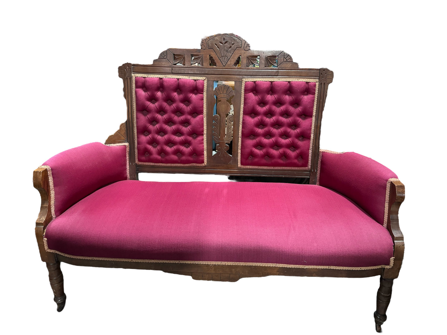 Eastlake Settee Dark Red Upholstery