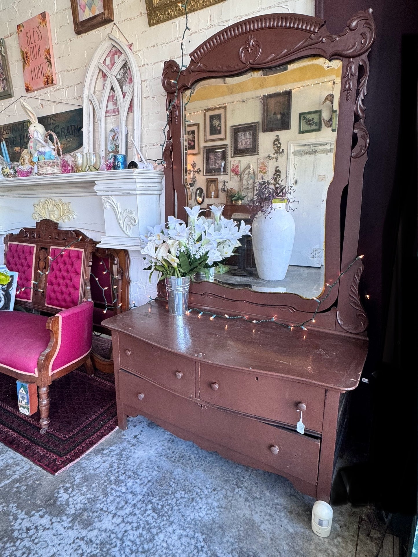 Early Century 2 drawer over 1 Dresser Mirror