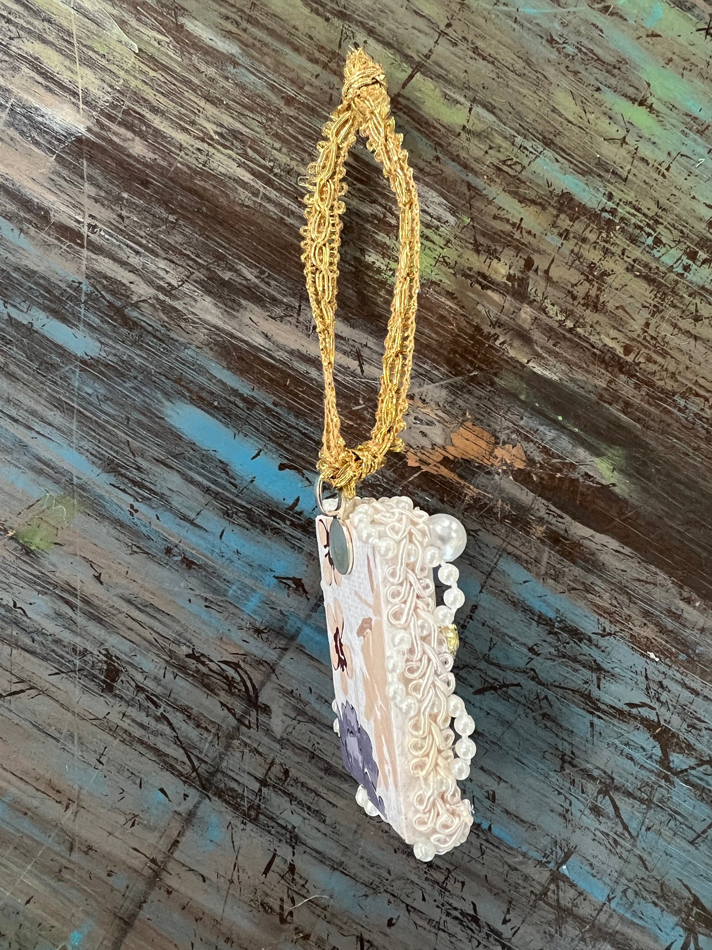 Lace & Beaded Block Ornament Handcrafted