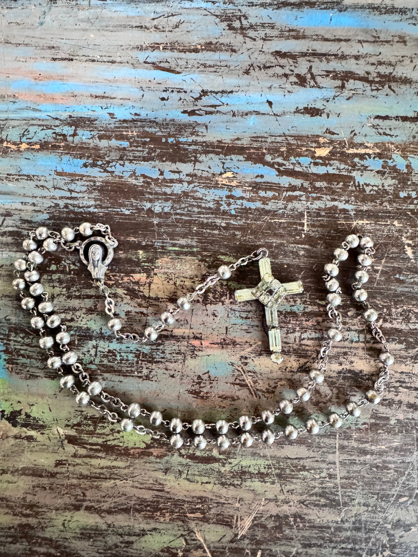 Sterling Silver Vintage Stanhope Rosary Necklace – Catholic Cross with Micro Image – Religious Collectible