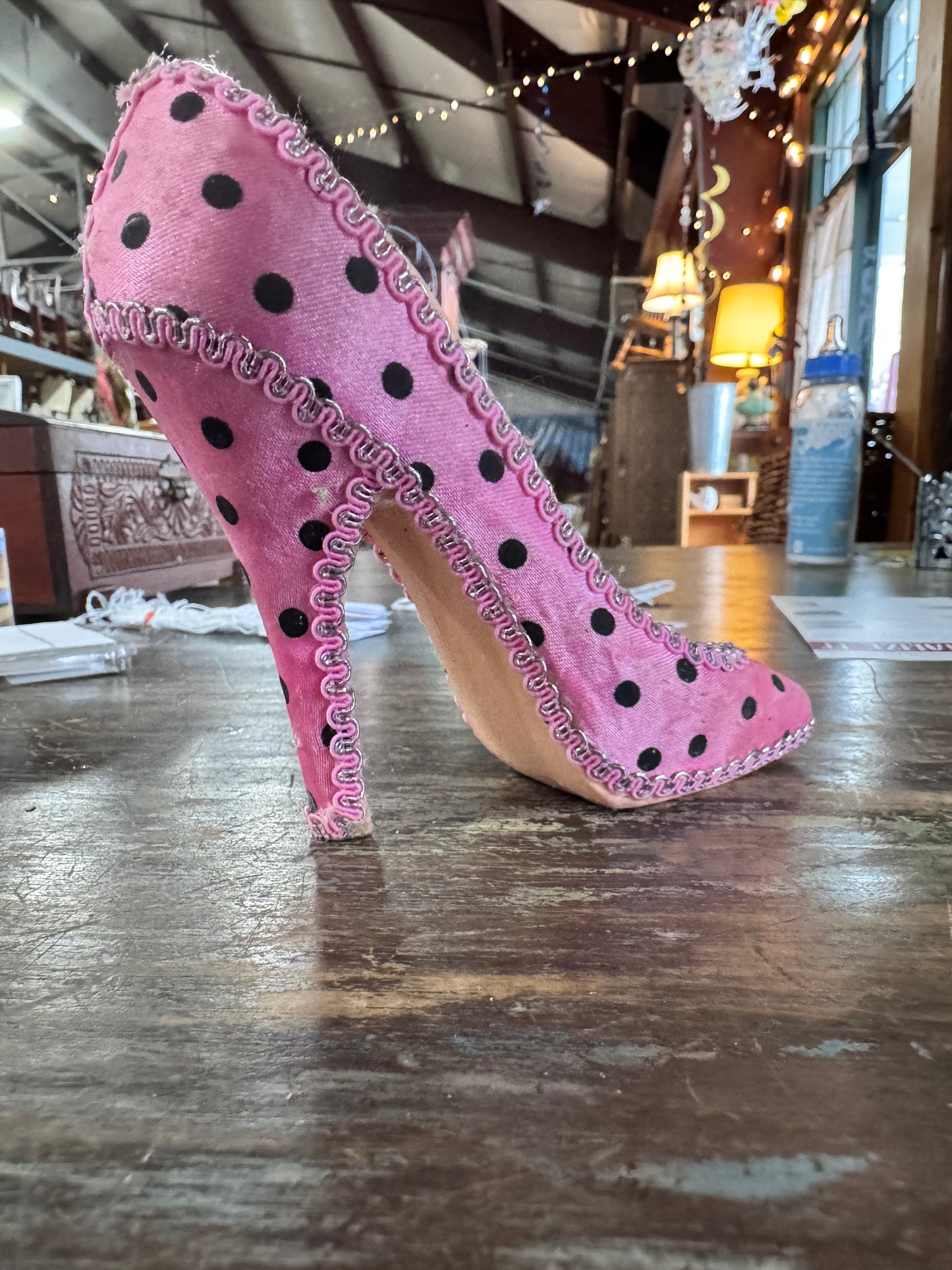 Pink Polka Dot High Heel Ring Holder